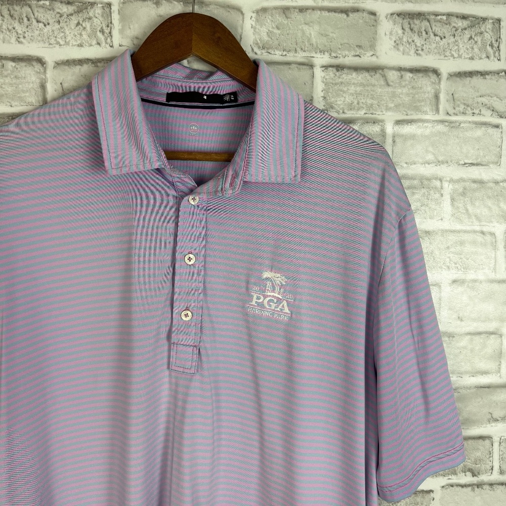 RLX Ralph Lauren x PGA Harding Park Light Pink Striped Performance Golf Polo XL